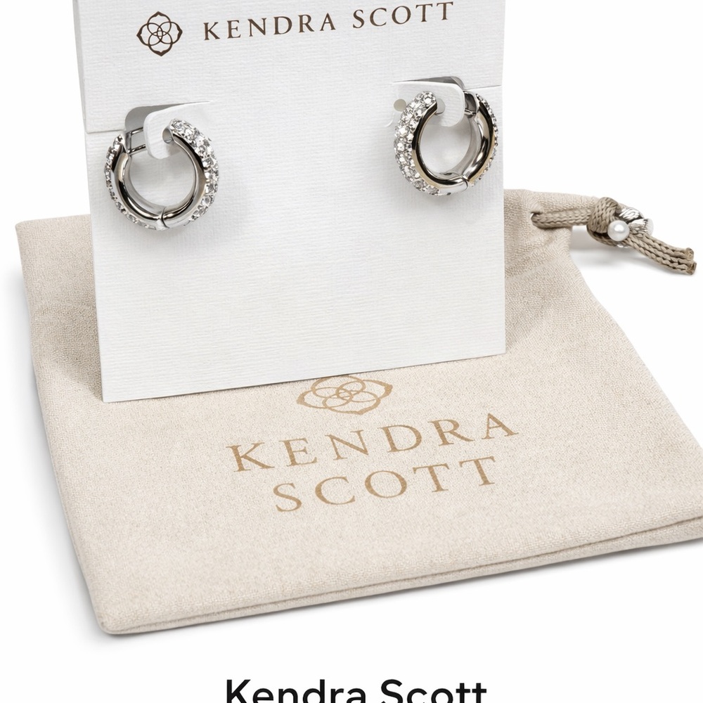 New Elegant Kendra Scott Silver and White Crystal Hoop Earrings